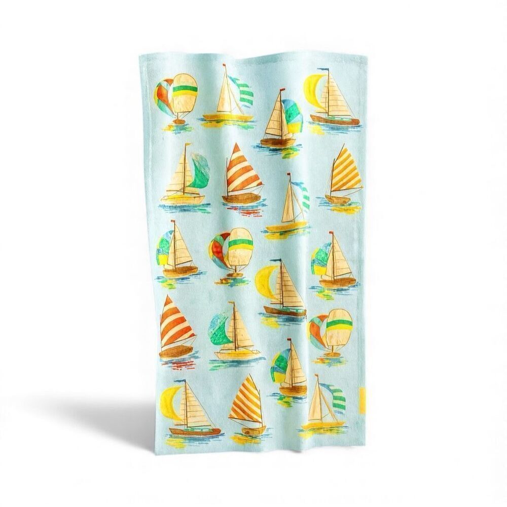 Stonewall Kitchen Sail Away Nautical Tea Towel, Cotton, Colorful Sailboats, New